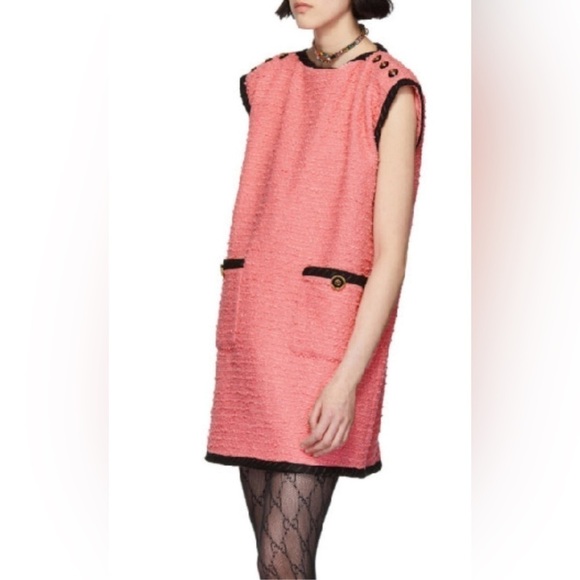 NWT Gucci Boucle Tweed Pink Shift Dress Mod Mini Sz 38 - Picture 1 of 17